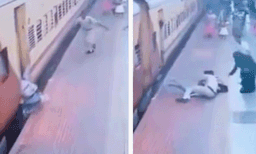 ഓടിക്കൊണ്ടിരുന്ന ട്രെയിനില്‍ ചാടിക്കയറാന്‍ ശ്രമം, പിടിവിട്ട് താഴെ വീണ് യുവതി, അത്ഭുത രക്ഷപ്പെടല്‍ 
