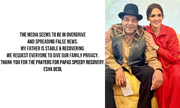 Esha Deol about the health update of Dharmendra (Image Source: Instagram)
