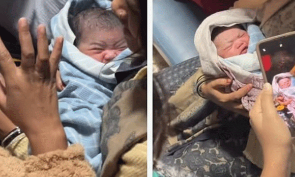 ട്രെയിന്‍ യാത്രയ്ക്കിടെ പ്രസവവേദന, ഓടിയെത്തി സഹയാത്രികര്‍, പിന്നാലെ പെണ്‍കുഞ്ഞിന് ജന്മം നല്‍കി യുവതി: വീഡിയോ 
