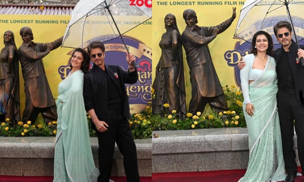 Shah Rukh Khan and Kajol unveils the bronze statue of Raj & Simran at London’s Leicester Square (Image Source: Instagram)