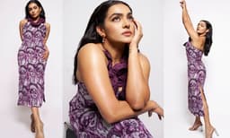 ഫിറ്റ്-ആൻഡ്-ഫ്ലെയർ സിലൗറ്റും ടൈ-അപ്പ് നെക്ക്‌ലൈനുമുള്ള സിൽക്ക് ജോർജറ്റ് കോസ്മിക് ഷിഫ്റ്റ് ഔട്ട്ഫിറ്റില്‍ ക്ലാസി ലുക്കില്‍ പാര്‍വ്വതി തിരുവോത്ത്; ചിത്രങ്ങള്‍ തരംഗം 