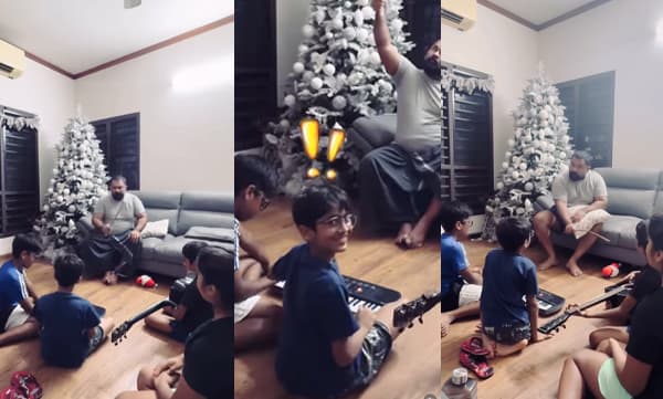 പിയാനോയും ഗിറ്റാറും വായിച്ച് ആണ്‍മക്കള്‍; സ്വന്തമായി രചിച്ച കമ്പോസ് ചെയ്ത പാട്ട് പാടി മകള്‍; മ്യൂസിക് കണ്ടക്ടറായി അച്ഛന്‍ അജു വര്‍ഗീസ്; തന്ത വൈബ് തരംഗത്തില്‍ താരം  