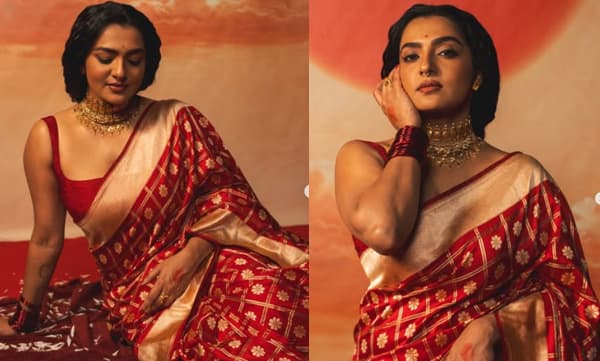 എന്റെ ഉളളിലെ കത്തുന്ന അഗ്നിയെ പുതച്ചപോലെ; ചുവപ്പ് സാരിയില്‍ സുന്ദരിയായി പാര്‍വതി തിരുവോത്ത് 
