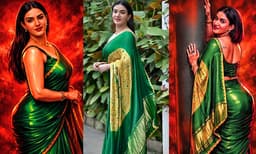 ഗോള്‍ഡന്‍ വര്‍ക്കുള്ള ഡാര്‍ക്ക് ഗ്രീന്‍ സാരിയില്‍ അഴകളവുകളില്‍ തിളങ്ങി ഹണി റോസ്; സ്​പെഷ്യല്‍ എഫക്ടിനൊപ്പം താരം പങ്കിട്ട ​ഹോട്ട് ചിത്രങ്ങള്‍ തരംഗം