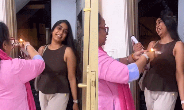 നീണ്ട 50 മണിക്കൂര്‍ ജോലി: വീട്ടിലെത്തിയ മരുമകളെ ആരതിയുഴിഞ്ഞ് സ്വീകരിച്ച് അമ്മായിയമ്മ, വൈറലായി വീഡിയോ 
