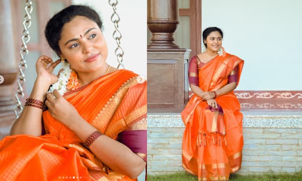 പട്ടുസാരിയും കനകാംബരവും; തമിഴ് ലുക്കില്‍ തിളങ്ങി വിന്‍സി 
