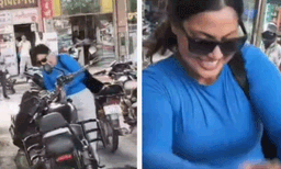 വാഹനങ്ങള്‍ തമ്മില്‍ ചെറുതായൊന്ന് ഉരസി: യുവാവിന്റെ ബുള്ളറ്റ് തല്ലി തകര്‍ത്ത് യുവതി, വന്‍ വിമര്‍ശനം 
