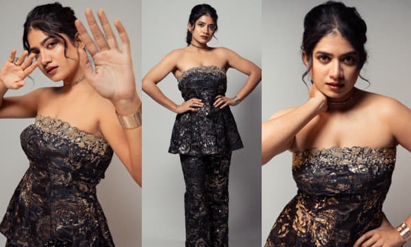 ഡീപ്പ് ബ്ലൂ ജാക്ക്വാർഡ് ഓഫ് ഷോള്‍ഡര്‍ പെപ്ലം ടോപ്പും പാന്റ്സും ധരിച്ച് ഹോട്ട് ലുക്കില്‍ അനാര്‍ക്കലി മരയ്ക്കാര്‍; ചിത്രങ്ങള്‍ തരംഗം