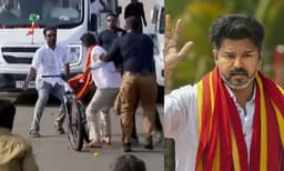  പ്രചാരണത്തിനിടെ ആരാധകന്‍ ഫ്‌ളവര്‍ ബോളെറിഞ്ഞു, പരിഭ്രാന്തനായി സൈക്കിളില്‍ നിന്നിറങ്ങിയോടി വിജയ്; വീഡിയോ 
