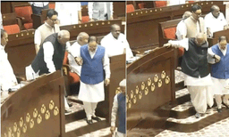 കൊടി നിറം മറന്നു, ഖാർഗെയ്ക്ക് കൈത്താങ്ങായി നദ്ദ; രാജ്യസഭയിൽ അപൂർവ കാഴ്ച