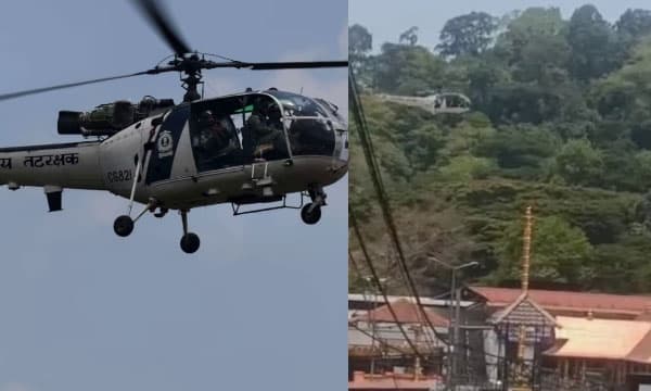 ശബരിമലയിലെ കൊടിമരത്തിന് മുകളില്‍ ഹെലിക്കോപ്റ്റര്‍ ; കാലാവസ്ഥാ തടസ്സം കാരണം ദിശതെറ്റി വന്നതെന്ന് കോസ്റ്റ് ഗാര്‍ഡ്
