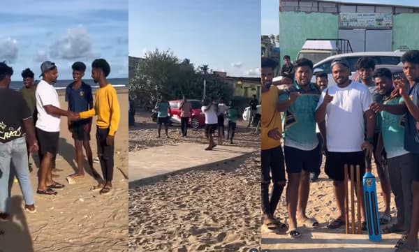 Sanju Samson playing beach cricket with fans (Image Source: Instagram)