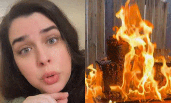 കാമുകന്‍ വഞ്ചിച്ചു: 57,000 രൂപ വിലയുള്ള കേക്ക് തീയിട്ട് നശിപ്പിച്ച് യുവതി, ദൃശ്യങ്ങള്‍ പുറത്ത് 
