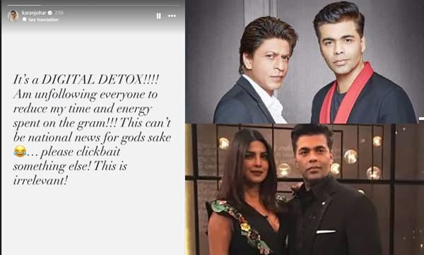 Karan Johar unfollow shah rukh khan and follows priyanka chopra