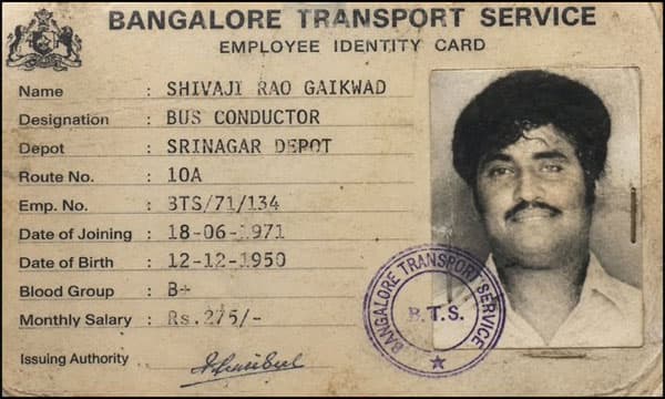 ശിവാജി റാവു ആയിരുന്ന കാലത്തെ ഓര്‍മ്മ;  രജനികാന്തിന്റെ 1971-ലെ ബസ് കണ്ടക്ടര്‍ ഐഡി കാര്‍ഡ് കണ്ട് ഞെട്ടി ആരാധകര്‍