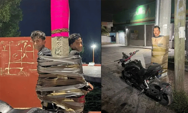 മെക്സിക്കോയിലെ 'ബാറ്റ്മാൻ'! ബൈക്ക് മോഷ്ടാക്കളെ പിടികൂടി തൂണുകളിൽ കെട്ടിയിട്ട് വ്യത്യസ്തമായ ശിക്ഷ
