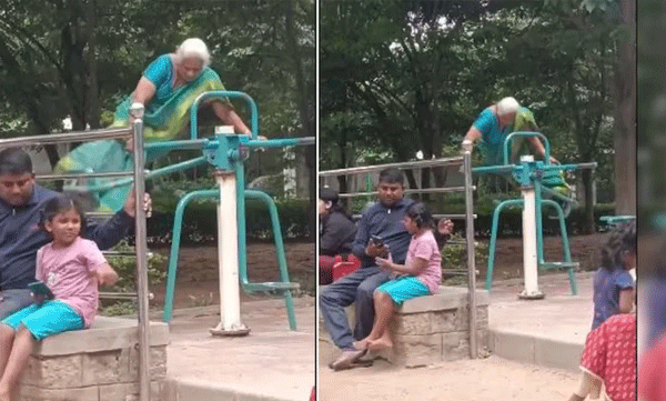 അമ്മച്ചി ഫയര്‍ ആടാ! ബംഗളൂരു പാര്‍ക്കില്‍ സാരിയുടുത്ത് വയോധികയുടെ അഭ്യാസപ്രകടനം, കണ്ണുതള്ളി നെറ്റീസണ്‍സ്