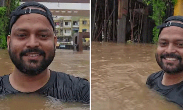 ""ഓഫീസല്ല, കടലാണ് മുന്നിൽ"; ഗുജറാത്ത് പ്രളയത്തിൽ വീടിന് വെളിയിൽ കഴുത്തറ്റം വെള്ളം നിറഞ്ഞ ദൃശ്യങ്ങൾ പങ്കുവെച്ച് ബാങ്ക് ജീവനക്കാരൻ