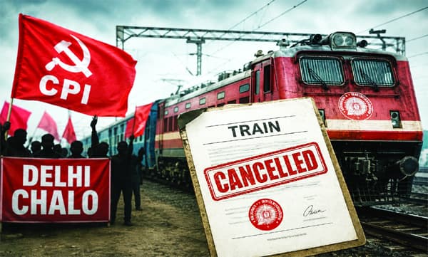 സി.പി.ഐ. ബുക്ക്‌ ചെയ്‌ത ട്രെയിന്‍ റദ്ദാക്കി; ഡല്‍ഹി ചലോ' സമരത്തിനു പോകാന്‍ ട്രെയിനില്ല, 10 ലക്ഷം അഡ്വാന്‍സും തിരികെകൊടുത്തു