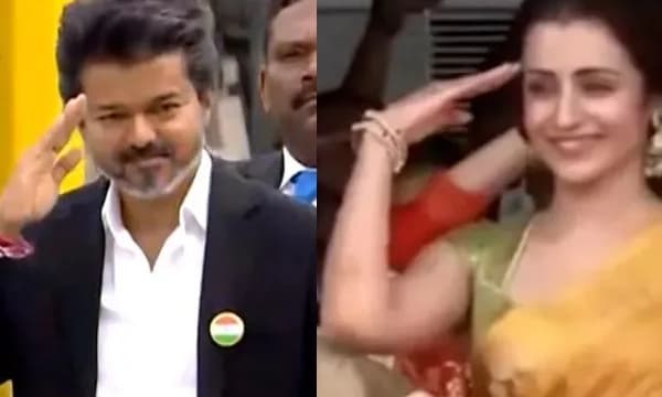 വിജയ്-തൃഷ സല്യൂട്ട്; നടിയെ മുൻനിരയിൽ ഇരുത്തിയതിനെ ചോദ്യംചെയ്ത് ഡി‌എം‌കെ