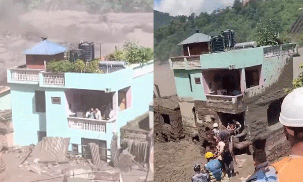 നേപ്പാളില്‍ മലവെള്ളപ്പാച്ചിലില്‍ മരങ്ങളും കൂറ്റന്‍പാറകളും ഒഴുകിവന്നു ; എല്ലാറ്റിനെയൂം അതിജീവിച്ച് ഒരു വീട് തകരാതെ അത്ഭുതകരമായി രക്ഷപ്പെട്ടു