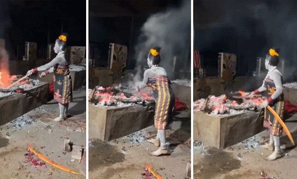 ചിതയ്ക്കരികിൽ വിചിത്ര താന്ത്രിക കർമങ്ങൾ; കത്തിയ ശരീരാവശിഷ്ടങ്ങൾ കഴിക്കുന്നതായി യുവതി, വീഡിയോ വൈറൽ
