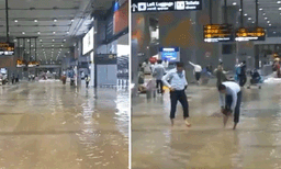 വെള്ളത്തിൽ മുങ്ങി ഡൽഹി വിമാനത്താവളം; അരമണിക്കൂറോളം പുറത്തുകാത്ത് യാത്രക്കാരി
