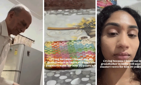 ഇരുപത് വർഷം മുമ്പ് കൊച്ചുമകൾ നെയ്തുനൽകിയ കോസ്റ്റർ ഇന്നും സൂക്ഷിച്ച് മുത്തച്ഛൻ; ഹൃദയംതൊട്ട് ഒരു സ്നേഹബന്ധത്തിന്റെ കഥ