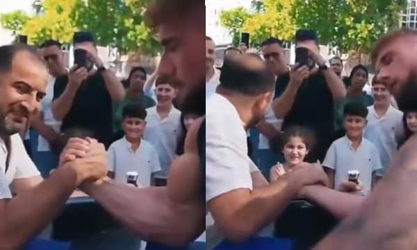 German professional arm wrestler Leonidas Arkona lets dad win (Image Source: X)