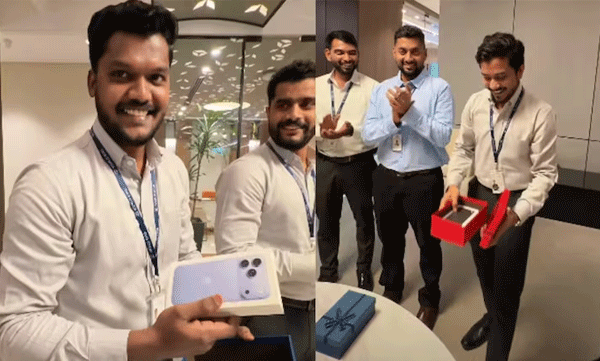 ജീവനക്കാർക്ക് ഐഫോൺ സമ്മാനം; കേരളത്തിൽ നിന്നുള്ള യുഎഇ കമ്പനി മേധാവിയുടെ വീഡിയോ വൈറൽ
