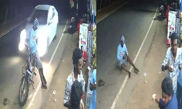 ബൈക്കിലിരുന്ന യുവാവിനെ ഇടിച്ചുതെറിപ്പിച്ച് കാർ; ബൈക്ക് വായുവിലേക്ക്, യുവാവിന് അത്ഭുത രക്ഷ