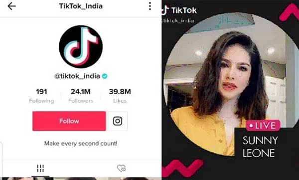 ടിക് ടോക് ഇന്ത്യയുടെ ഔദ്യോഗിക പേജില് പങ്കുവെച്ച അവസാന വീഡിയോ സണ്ണി ലിയോണിന്റേത്