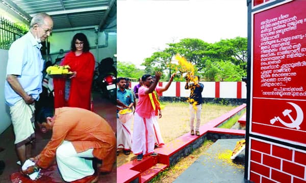 പുന്നപ്ര-വയലാര് രക്തസാക്ഷികള്ക്കു പുഷ്പാര്ച്ചന നടത്തി ബി.ജെ.പി. ; ശ്രീധരന്റെ സ്വീകരണം ആരാധനയായി, കാല്കഴുകി തൊട്ടുവന്ദിച്ചു