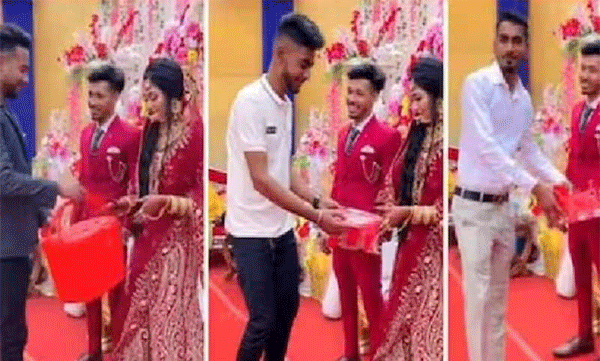 വിവാഹ ദിനത്തില് വരന്റെ സുഹൃത്തുക്കള് വധുവിന് നല്കിയത് ചൂല് മുതല് പാല്ക്കുപ്പി വരെ