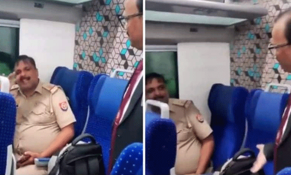 ടിക്കറ്റില്ലാതെ വന്ദേഭാരതില് യാത്രചെയ്ത് യു പി പോലീസുകാരന്: ചോദ്യം ചെയ്ത ടിടിയോടും യാത്രക്കാരോടും തട്ടിക്കയറുന്ന ദൃശ്യങ്ങള് വൈറല്