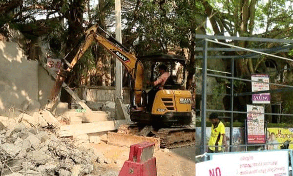 മിഠായിത്തെരുവിൽ കടമുറികൾ പൊളിച്ച സ്ഥലത്ത് വീണ്ടും കടമുറി നിർമ്മാണം