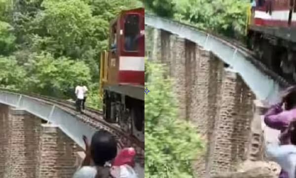 ട്രാക്കില് ഫോട്ടോഷൂട്ട് നടത്തുന്നതിനിടെ പാഞ്ഞടുത്ത് ട്രെയിന്: 90 താഴ്ചയിലേക്ക് ചാടി ദമ്പതികള്, ഞെട്ടിക്കുന്ന ദൃശ്യങ്ങള് പുറത്ത്
