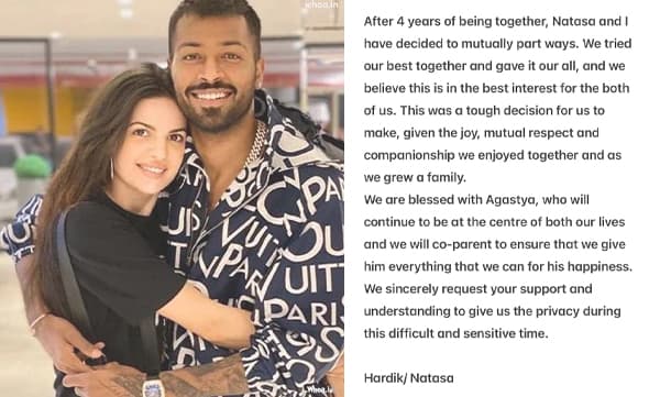 Hardik Pandya and Natasa Stankovic have announced their separation