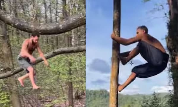 മരങ്ങളില് നിന്ന് മരങ്ങളിലേക്ക് ചാടുന്ന യുവാവ്: ടാര്സന്റെ കൊച്ചു മകനാണോ എന്ന് നെറ്റീസണ്സ്, രസകരമായ വീഡിയോ വൈറല്