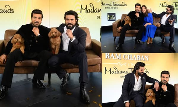 Ram Charan Wax statue in Madame Tussauds alongside his beloved pet dog