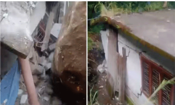 ഇടുക്കിയിൽ കൂറ്റൻപാറ അടർന്ന് വീണ് വീട് തകർന്നു; അപകടം 18കാരൻ വീട്ടിലുണ്ടായിരുന്ന സമയത്ത്