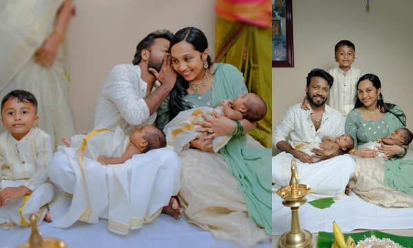Vishnu Unnikrishnan's twin kids naming ceremony (Image Source: Facebook)