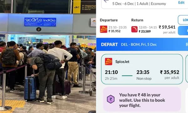 ഇന്ഡിഗോ പ്രതിസന്ധി വിമാനനിരക്ക് കുത്തനെ കൂട്ടുന്നു ; ഡല്ഹി-മുംബൈ വിമാന നിരക്കുകള് 60,000 രൂപ വരെയായി