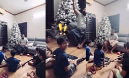 പിയാനോയും ഗിറ്റാറും വായിച്ച് ആണ്മക്കള്; സ്വന്തമായി രചിച്ച കമ്പോസ് ചെയ്ത പാട്ട് പാടി മകള്; മ്യൂസിക് കണ്ടക്ടറായി അച്ഛന് അജു വര്ഗീസ്; തന്ത വൈബ് തരംഗത്തില് താരം