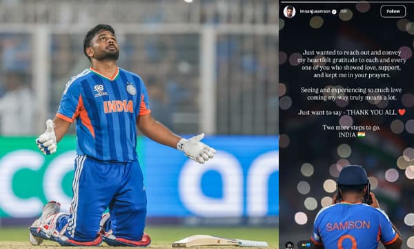 Sanju Samson's thanksnote for fans and well wishers (Image Source: Instagram)