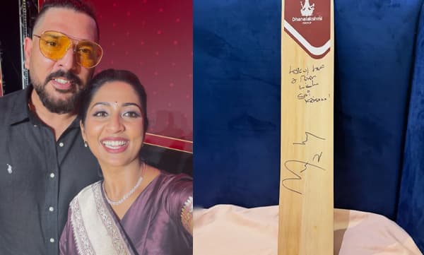 Navya nair receives signed bat from yuvraj singh for son sai krishna (Image Source: Instagram)