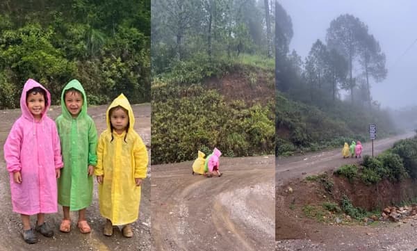 Children walking along a muddy dirt road in light rain (Image Source: Instagram)