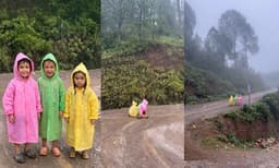Children walking along a muddy dirt road in light rain (Image Source: Instagram)