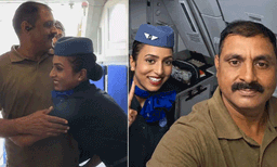 വിമാനത്തിൽ കയറിയപ്പോഴാണ് അതറിഞ്ഞത്; ക്യാബിൻ ക്രൂവായി മുന്നിലെത്തിയ മകളെ കണ്ട് അമ്പരന്ന് അച്ഛൻ, വീഡിയോ വൈറൽ