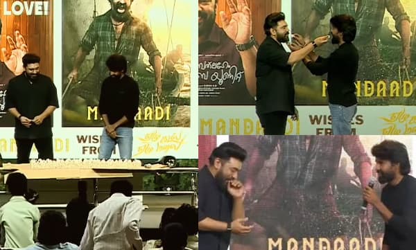 സൂരിയ്ക്ക് കേക്ക് നല്കി ‘ഹാപ്പി വെഡ്ഡിംഗ് ആനിവേഴ്സറി’ രഹസ്യത്തില് പറഞ്ഞ് നിവിന് പോളി; നര്മ്മം പരസ്യമായി പങ്കിട്ട് സൂരി; പൊട്ടിച്ചിരിച്ച് നിവിന്